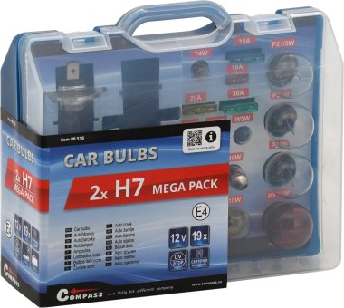 Compass žárovky 12V servisní box MEGA H7+H7+pojistky
