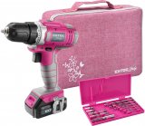 Vrtací šroubovák aku, růžový, 12V Li-ion, 1300mAh, v tašce EXTOL LADY