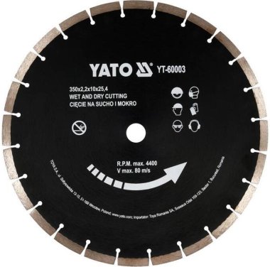 Kotouč řezný diamantový segmentový 350x25,4x3,4mm Yato YT-60003